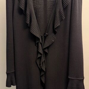St. John Collection Black Ruffle Sweater Cardigan